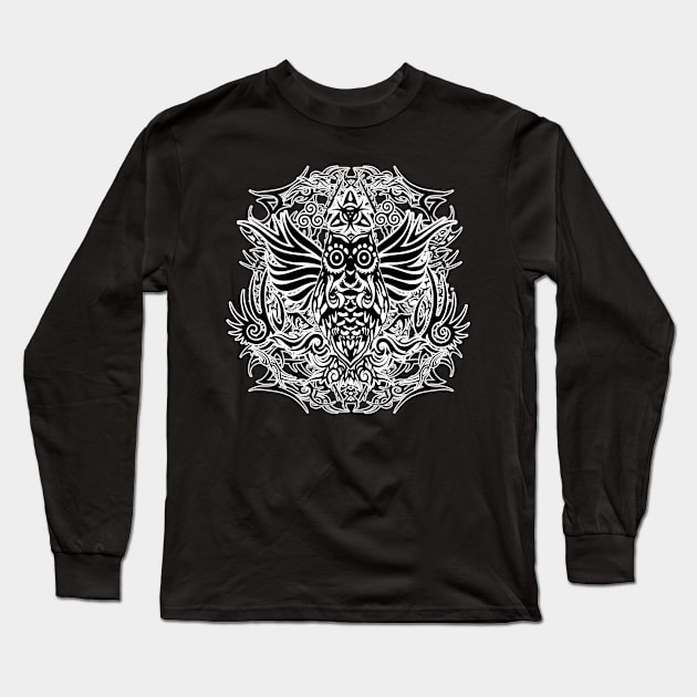 Tattoo Tribal Owl Long Sleeve T-Shirt by valentinahramov